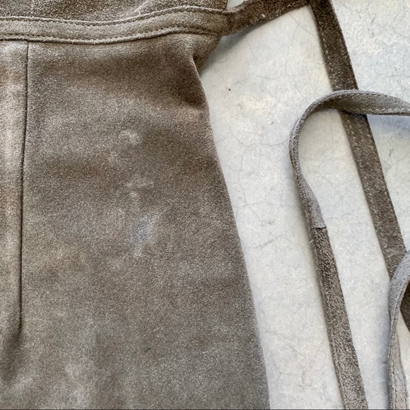 SOLD! THEORY 🥑 Olive Green Suede Apron Midi Dress - Picture 4 of 6